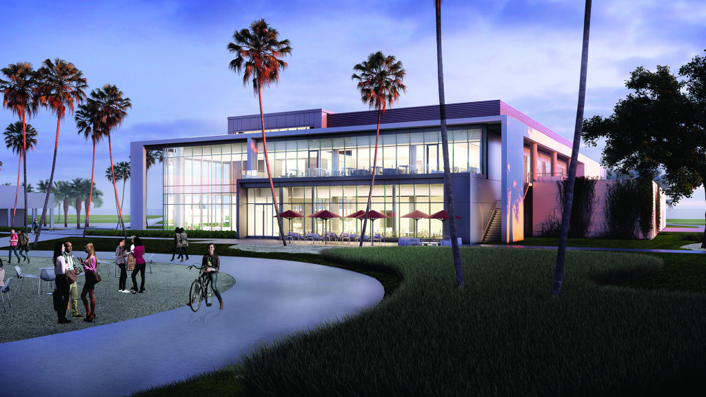 A group of people outside a building.